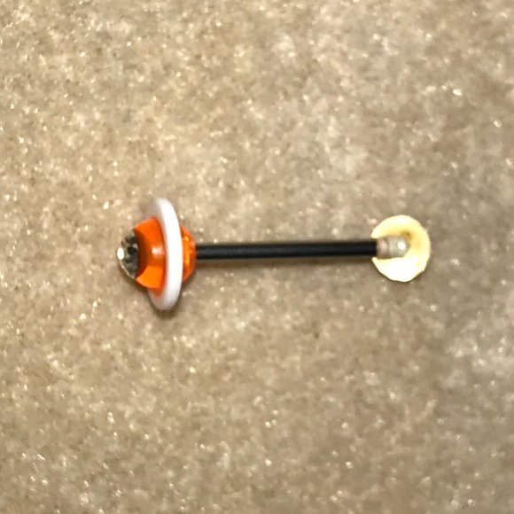 14 Gauge Red and white with Clear Rhinestone Space Ship Tongue Ring - Picture 4 of 4